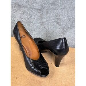 Sofft Womens Black Leather Pleated Peep Toe Pumps Heels Size 7M 1032901